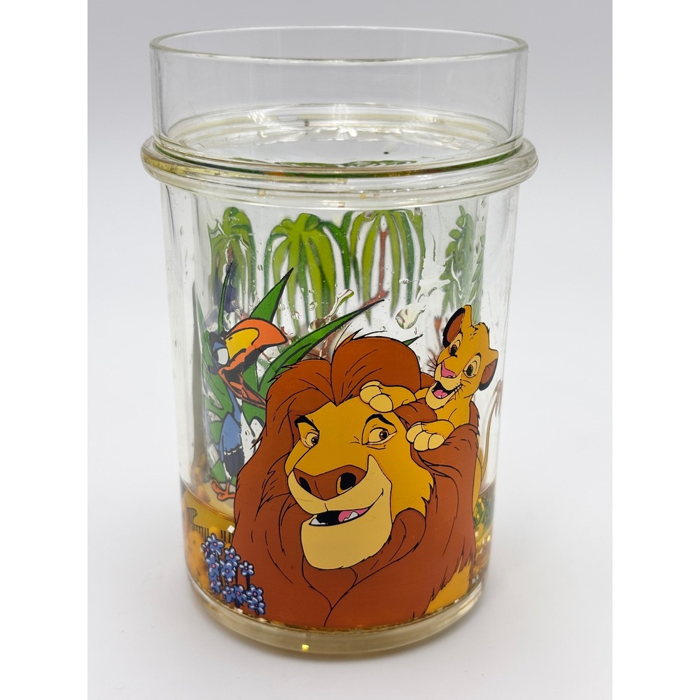 Vintage Disney The Lion King Liquid Glitter Tumbler Simba Mufasa Rafiki Cup